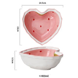 Strawberry Heart-Shaped Ceramic Bowl and Spoon Set - 400ml