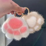 Cat Paw Fur Pom Pom Pendant Keychain