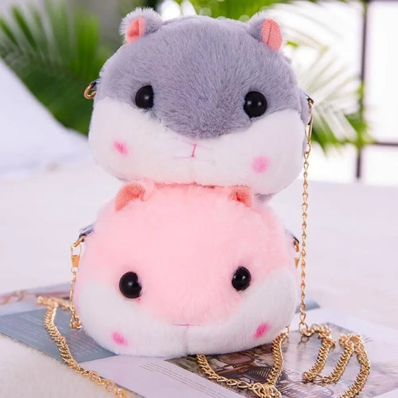 Hammy Hamster Plush Crossbody Bag with Gold Chain Handbag - LoveJojo