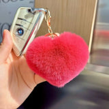 Plush Heart Keychain Love Keyring Fuzzy Love Ball Pendant Pom Pom