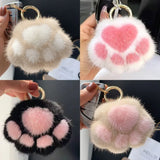 Cat Paw Fur Pom Pom Pendant Keychain