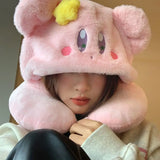 Kirby Kawaii Pink Hooded Travel Pillow
