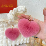 Plush Heart Keychain Love Keyring Fuzzy Love Ball Pendant Pom Pom
