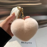 Plush Heart Keychain Love Keyring Fuzzy Love Ball Pendant Pom Pom