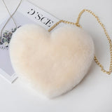Faux Fur Heart Bag Furry With Gold Chain Handbag Crossbody