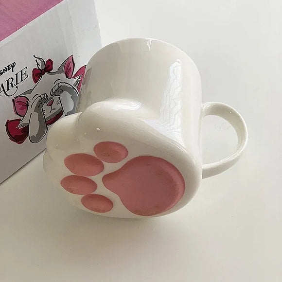 Disney's Marie Aristocats White Cute Cat Claw Ceramic Coffee Water Cup Japanese Mug White Drinking Paw Toe Beans Bottom 250ml