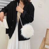 Faux Fur Fluffy White Bag Crossbody Handbag Pearl Strap