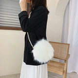 Faux Fur Fluffy White Bag Crossbody Handbag Pearl Strap