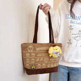 Sanrio PomPomPurin Brown Corduroy Embroidered Shoulder Tote Bag (35cm x 26cm)
