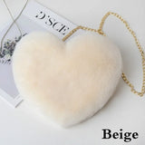 Faux Fur Heart Bag Furry With Gold Chain Handbag Crossbody - LoveJojo