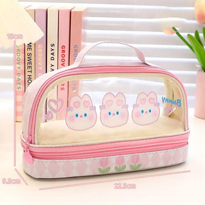 Kawaii Double Layer Pencil Case Large Transparent Stationery