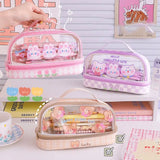 Kawaii Double Layer Pencil Case Large Transparent Stationery