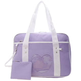 Heart PU Leather Laptop Bag Pastel Handbag Top Handle Japanese Style School Bag