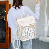 Transparent Window Backpack Bag Rucksack Cat Paws Kawaii Japanese
