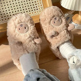 Plush Alpaca Sheep Lamb Warm Fluffy Faux Fur Slippers