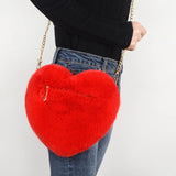 Faux Fur Heart Bag Furry With Gold Chain Handbag Crossbody