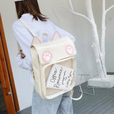 Transparent Window Backpack Bag Rucksack Cat Paws Kawaii Japanese