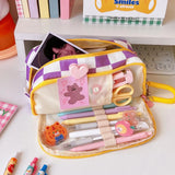 Kawaii Checkerboard Pencil Case Back to School Large Capacity Pen Bag School Supplies Cute Korean Stationery
