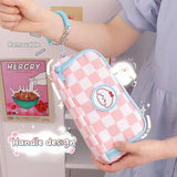 Kawaii Checkerboard Pencil Case Large Capacity