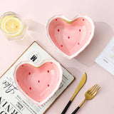 Strawberry Heart-Shaped Ceramic Bowl and Spoon Set - 400ml