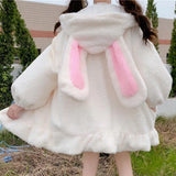 Hoodie Winter Bunny Ears White Black Pink Sweatshirt Long Sleeve Zip Up Hoodies - LoveJojo