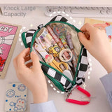 Kawaii Checkerboard Pencil Case Large Capacity