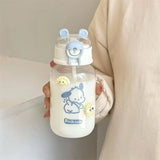 Water Bottle With Straw Cup Kawaii Transparent 500ml Portable