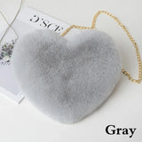 Faux Fur Heart Bag Furry With Gold Chain Handbag Crossbody - LoveJojo