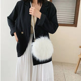 Faux Fur Fluffy White Bag Crossbody Handbag Pearl Strap