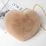 Faux Fur Heart Bag Furry With Gold Chain Handbag Crossbody