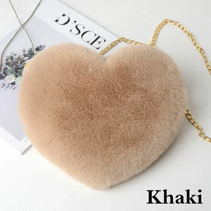 Faux Fur Heart Bag Furry With Gold Chain Handbag Crossbody - LoveJojo