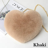 Faux Fur Heart Bag Furry With Gold Chain Handbag Crossbody - LoveJojo