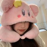 Kirby Kawaii Pink Hooded Travel Pillow