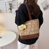 Sanrio PomPomPurin Brown Corduroy Embroidered Shoulder Tote Bag (35cm x 26cm)