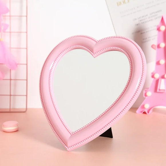 Pink Love Heart-Shaped Cosmetic Mirror Makeup Wall Hanging Mirror - LoveJojo