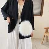 Faux Fur Fluffy White Bag Crossbody Handbag Pearl Strap