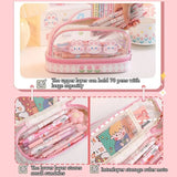 Kawaii Double Layer Pencil Case Large Transparent Stationery