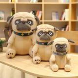 3D Brown Pug Plushie With Green Collar.