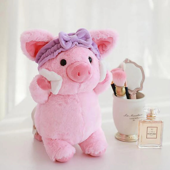 Pink Pig Plush Selfcare Facial Skincare With Purple Headband - LoveJojo