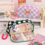 Kawaii Checkerboard Pencil Case Large Capacity