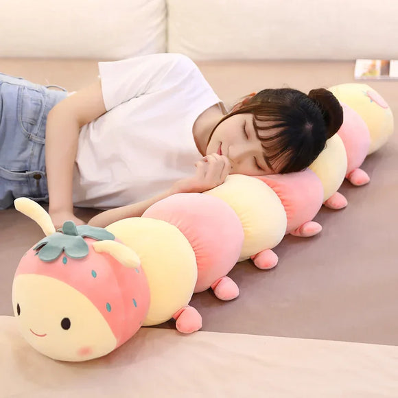 Pastel Fruit Caterpillar Long Pillow Plush Pink and Yellow - LoveJojo