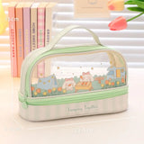 Kawaii Double Layer Pencil Case Large Transparent Stationery