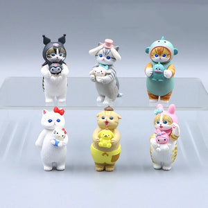 Mofusand x Sanrio Mini Kawaii Figure Set Shark Cat Kuromi Hello Kitty Hangyodon - LoveJojo