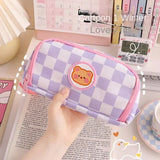 Kawaii Checkerboard Pencil Case Large Capacity