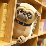 3D Brown Pug Plushie With Green Collar.