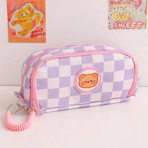 Kawaii Checkerboard Pencil Case Large Capacity