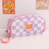 Kawaii Checkerboard Pencil Case Large Capacity