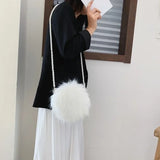 Faux Fur Fluffy White Bag Crossbody Handbag Pearl Strap