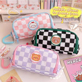 Kawaii Checkerboard Pencil Case Large Capacity