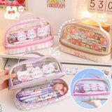 Kawaii Double Layer Pencil Case Large Transparent Stationery